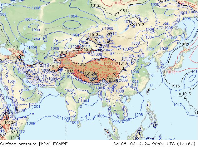 Surface pressure ECMWF Sa 08.06.2024 00 UTC