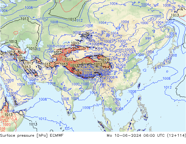 Surface pressure ECMWF Mo 10.06.2024 06 UTC