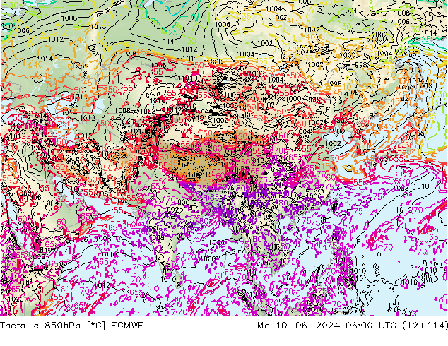 Theta-e 850hPa ECMWF lun 10.06.2024 06 UTC