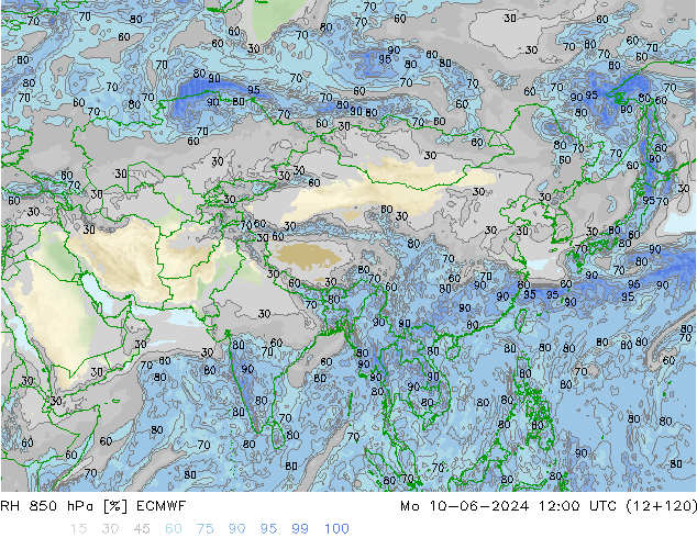 Humedad rel. 850hPa ECMWF lun 10.06.2024 12 UTC