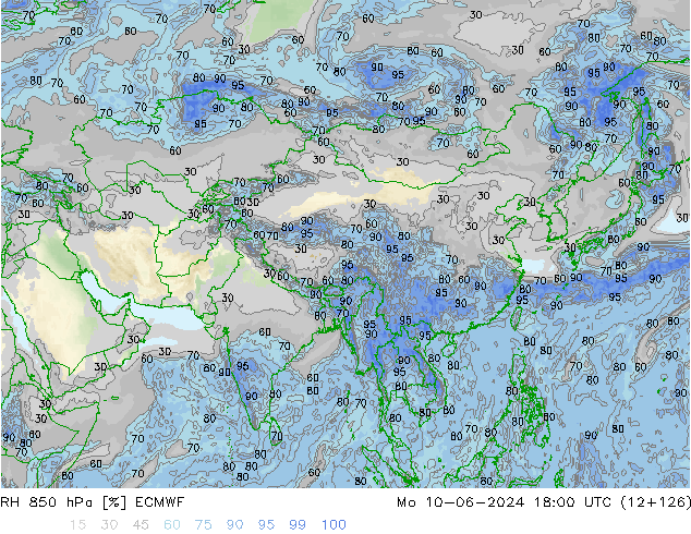 Humedad rel. 850hPa ECMWF lun 10.06.2024 18 UTC