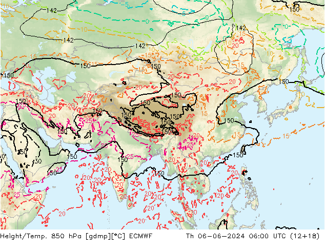 Yükseklik/Sıc. 850 hPa ECMWF Per 06.06.2024 06 UTC