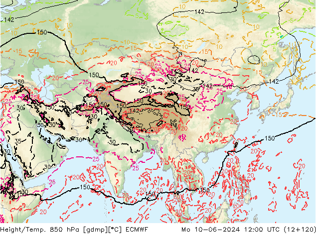 Height/Temp. 850 hPa ECMWF Mo 10.06.2024 12 UTC