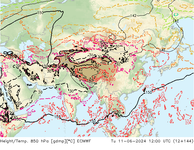 Z500/Rain (+SLP)/Z850 ECMWF Tu 11.06.2024 12 UTC