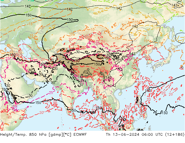 Height/Temp. 850 hPa ECMWF gio 13.06.2024 06 UTC