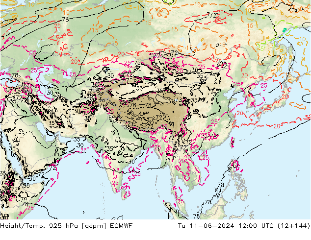 Geop./Temp. 925 hPa ECMWF mar 11.06.2024 12 UTC