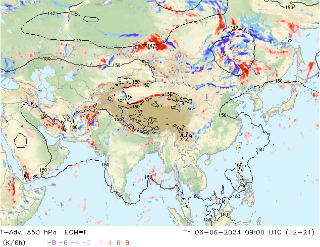 T-Adv. 850 hPa ECMWF Do 06.06.2024 09 UTC