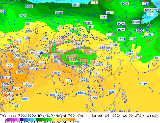 Thck 700-1000 hPa ECMWF so. 08.06.2024 00 UTC