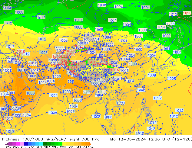 Thck 700-1000 hPa ECMWF lun 10.06.2024 12 UTC