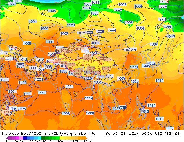 Thck 850-1000 hPa ECMWF Su 09.06.2024 00 UTC