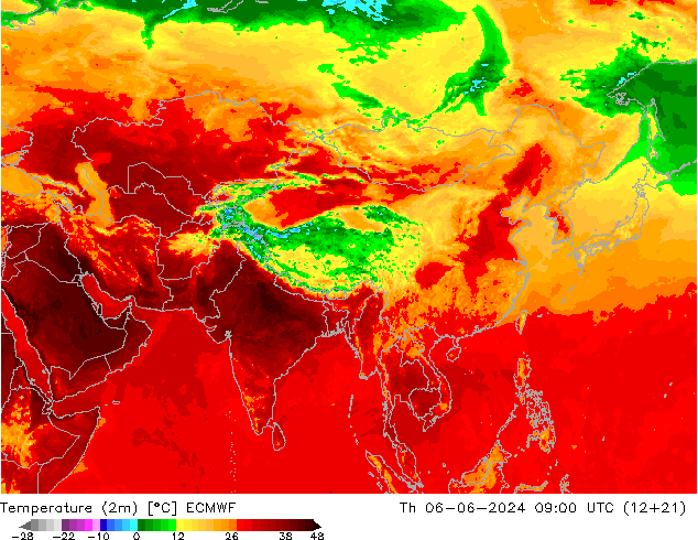 Sıcaklık Haritası (2m) ECMWF Per 06.06.2024 09 UTC