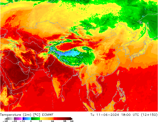 Temperature (2m) ECMWF Út 11.06.2024 18 UTC