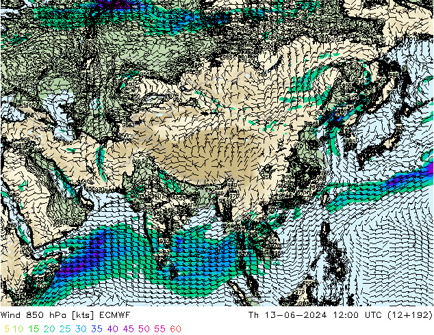 Wind 850 hPa ECMWF do 13.06.2024 12 UTC