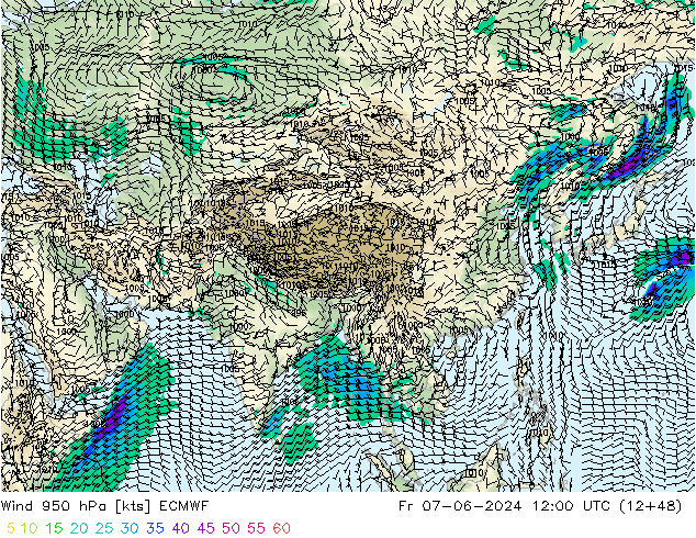 ветер 950 гПа ECMWF пт 07.06.2024 12 UTC