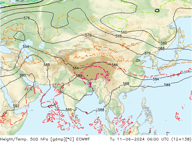 Z500/Rain (+SLP)/Z850 ECMWF Tu 11.06.2024 06 UTC