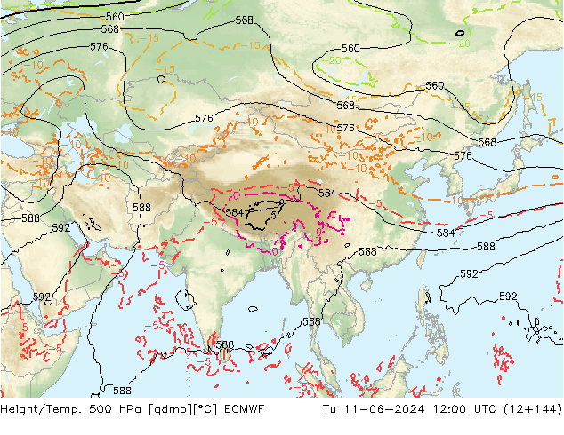 Z500/Rain (+SLP)/Z850 ECMWF Tu 11.06.2024 12 UTC