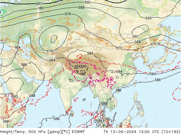 Z500/Rain (+SLP)/Z850 ECMWF gio 13.06.2024 12 UTC