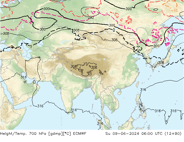 Géop./Temp. 700 hPa ECMWF dim 09.06.2024 06 UTC