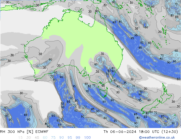 RH 300 hPa ECMWF Th 06.06.2024 18 UTC