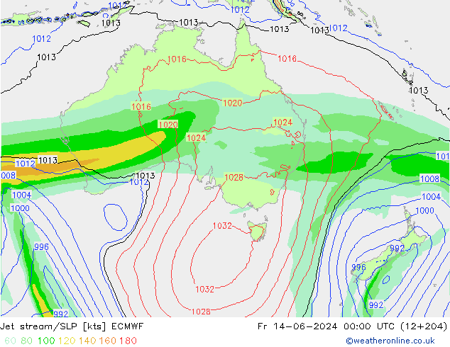 Prąd strumieniowy ECMWF pt. 14.06.2024 00 UTC