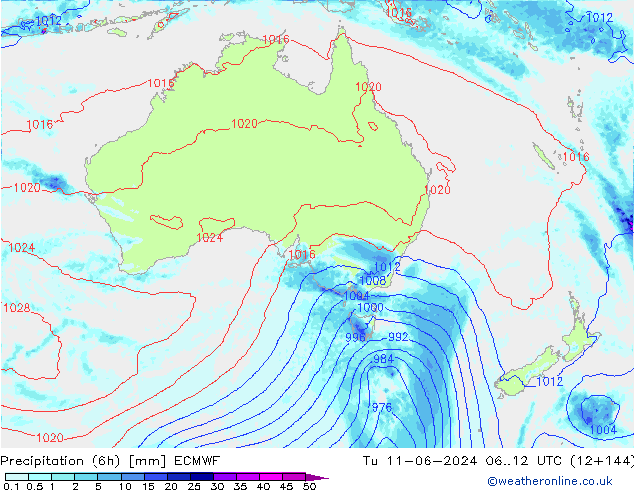 Precipitation (6h) ECMWF Tu 11.06.2024 12 UTC