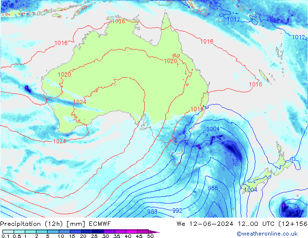 Precipitation (12h) ECMWF St 12.06.2024 00 UTC