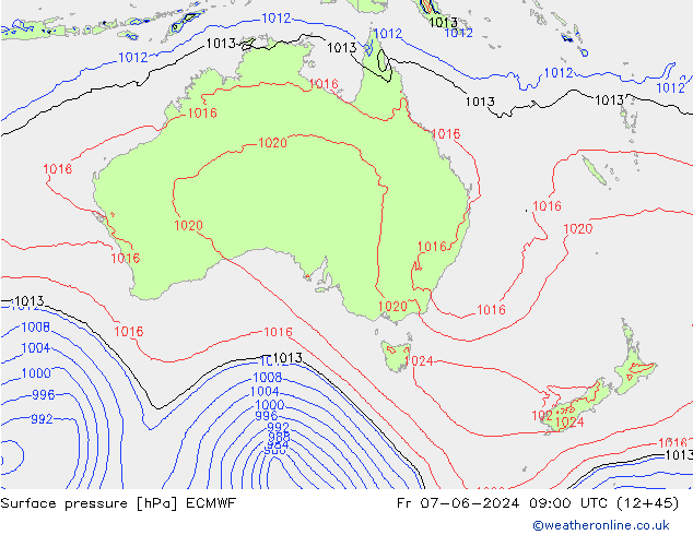 Atmosférický tlak ECMWF Pá 07.06.2024 09 UTC