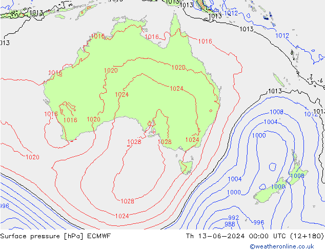 Presión superficial ECMWF jue 13.06.2024 00 UTC