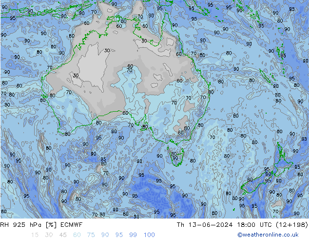 RH 925 hPa ECMWF Qui 13.06.2024 18 UTC