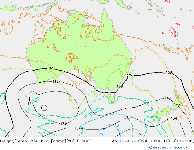 Height/Temp. 850 hPa ECMWF pon. 10.06.2024 00 UTC