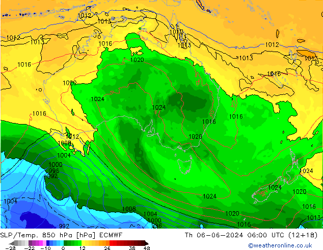 850 hPa Yer Bas./Sıc ECMWF Per 06.06.2024 06 UTC