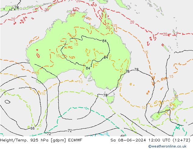 Height/Temp. 925 hPa ECMWF Sa 08.06.2024 12 UTC