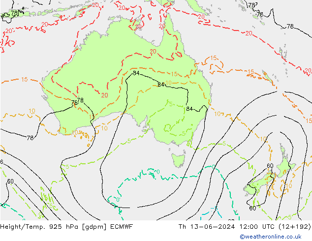 Géop./Temp. 925 hPa ECMWF jeu 13.06.2024 12 UTC