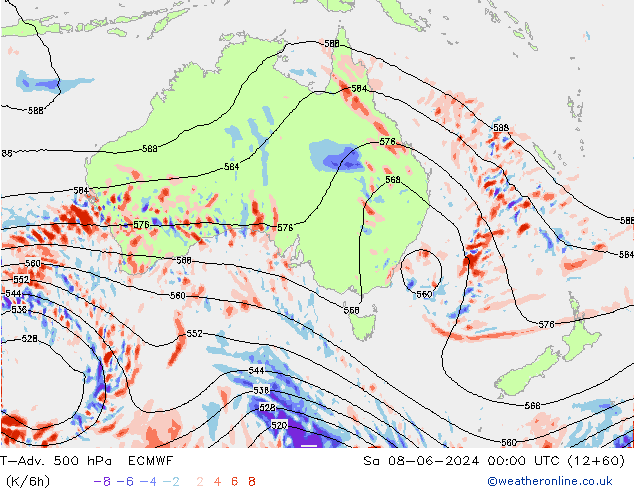 T-Adv. 500 hPa ECMWF so. 08.06.2024 00 UTC