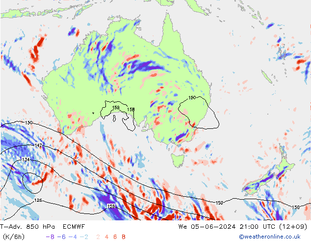 T-Adv. 850 hPa ECMWF mer 05.06.2024 21 UTC