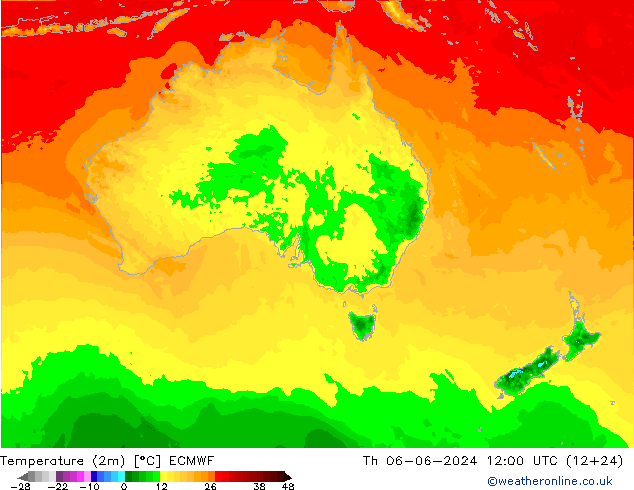 Temperature (2m) ECMWF Čt 06.06.2024 12 UTC