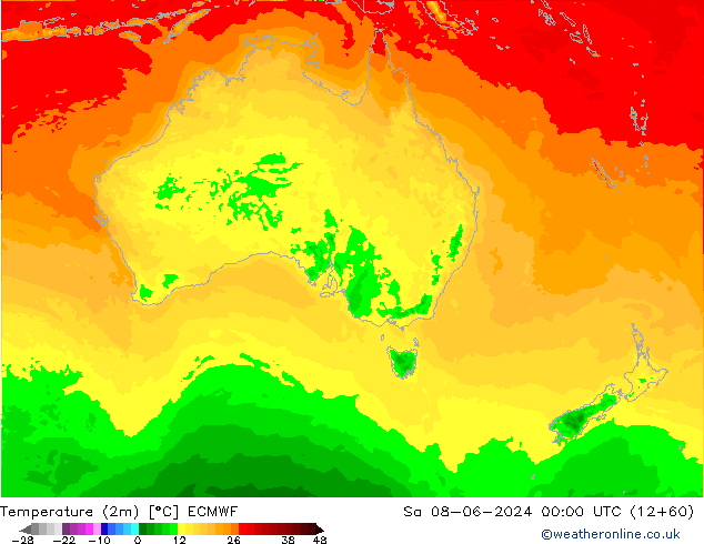 Temperature (2m) ECMWF Sa 08.06.2024 00 UTC