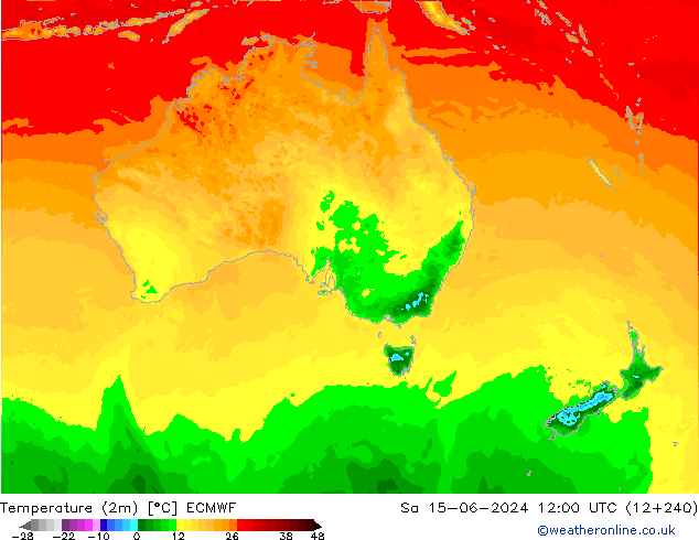 Temperatura (2m) ECMWF sáb 15.06.2024 12 UTC