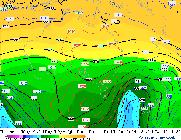 Thck 500-1000hPa ECMWF Čt 13.06.2024 18 UTC