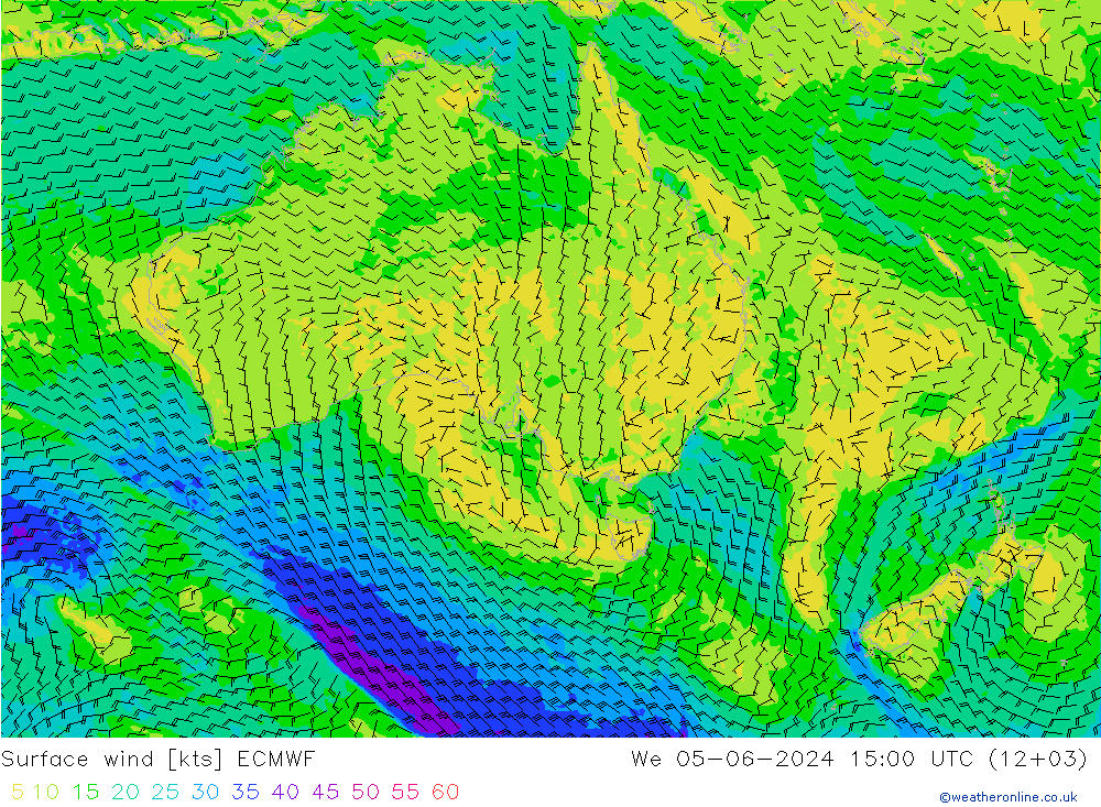 Vent 10 m ECMWF mer 05.06.2024 15 UTC