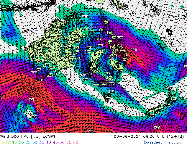 Wind 500 hPa ECMWF Th 06.06.2024 06 UTC