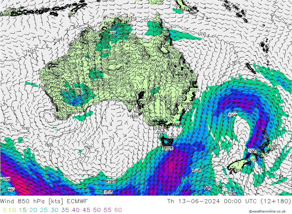 ветер 850 гПа ECMWF чт 13.06.2024 00 UTC