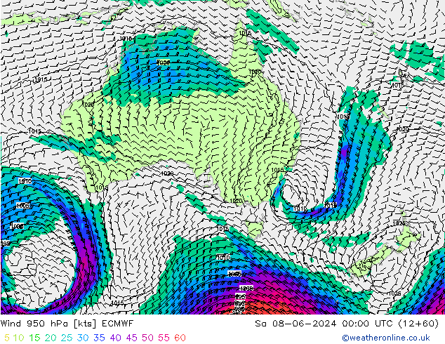 Wind 950 hPa ECMWF Sa 08.06.2024 00 UTC