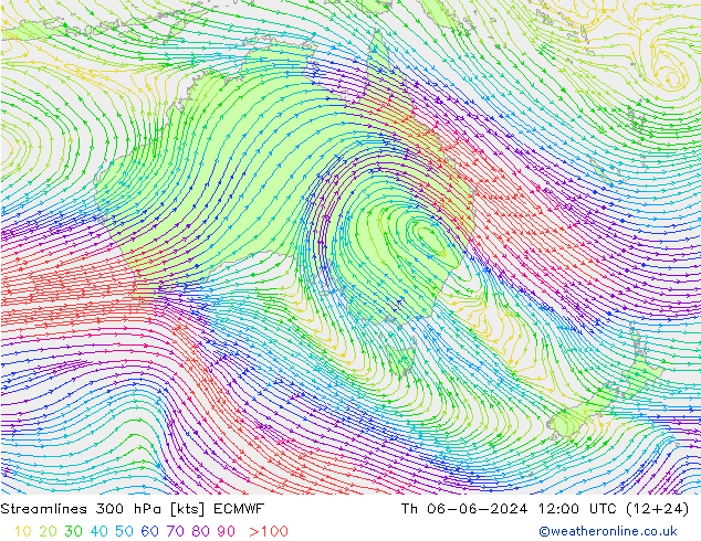 Streamlines 300 hPa ECMWF Th 06.06.2024 12 UTC