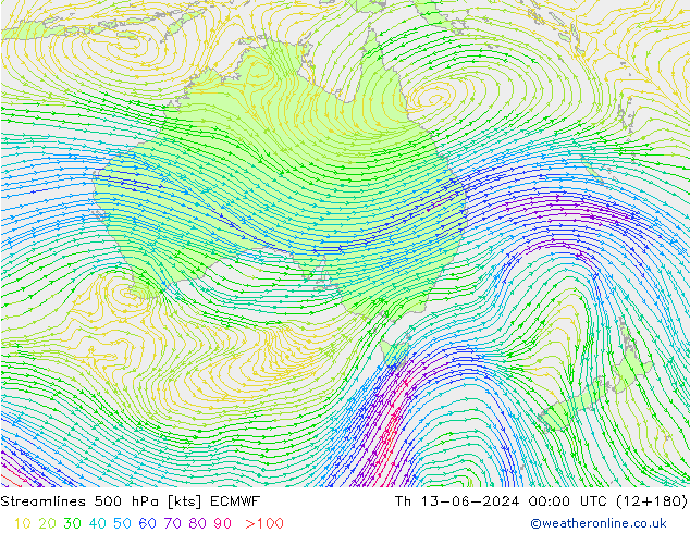 Linha de corrente 500 hPa ECMWF Qui 13.06.2024 00 UTC