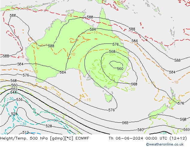 Z500/Rain (+SLP)/Z850 ECMWF Čt 06.06.2024 00 UTC