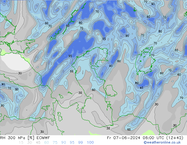 RH 300 hPa ECMWF Fr 07.06.2024 06 UTC