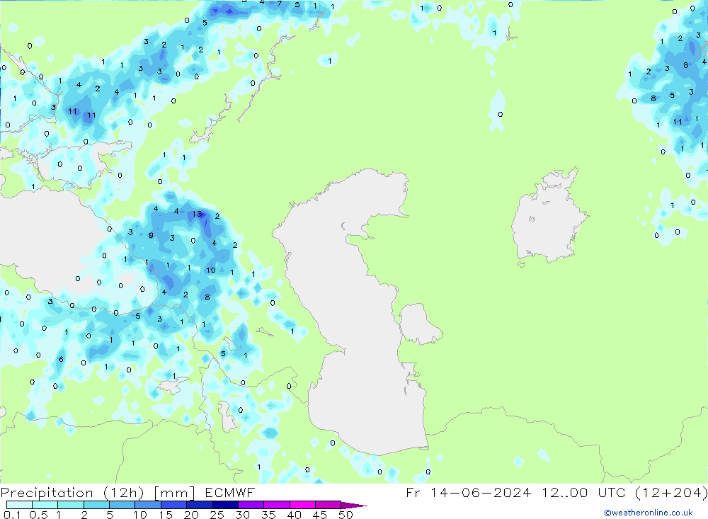 Precipitation (12h) ECMWF Fr 14.06.2024 00 UTC