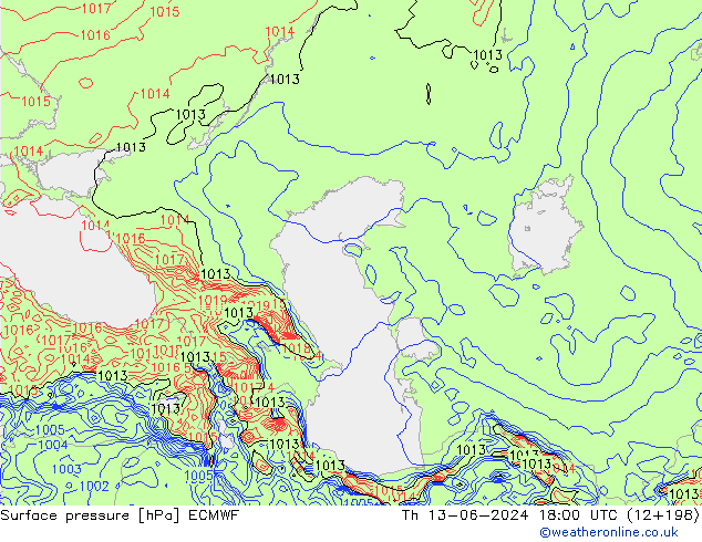 Surface pressure ECMWF Th 13.06.2024 18 UTC