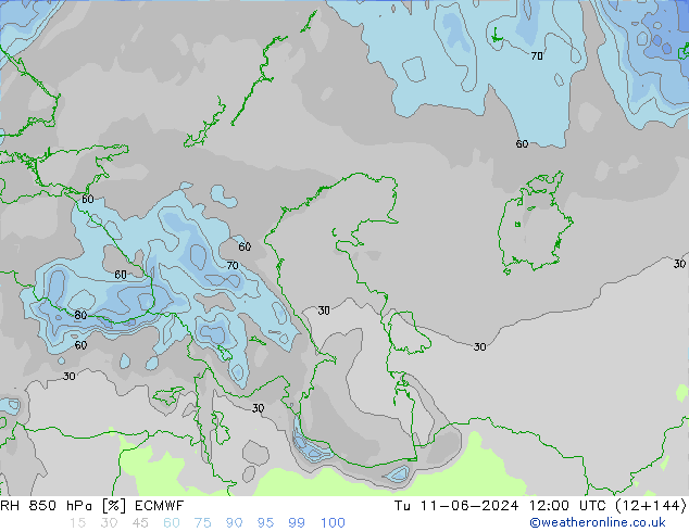 RH 850 hPa ECMWF Tu 11.06.2024 12 UTC